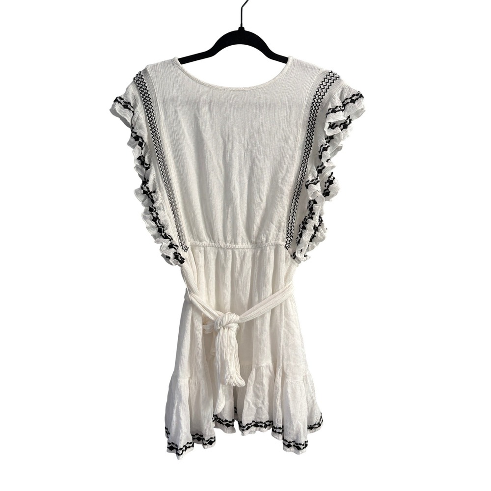 Free People White Embroidered Ruffle Mini Dress Small‎ Boho Keyhole Back
